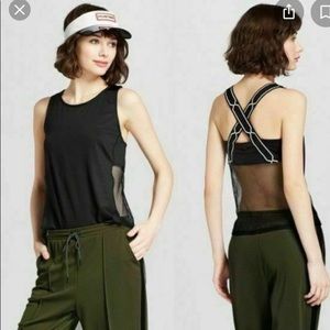Hunter at Target womens tank top black mesh back cross strap